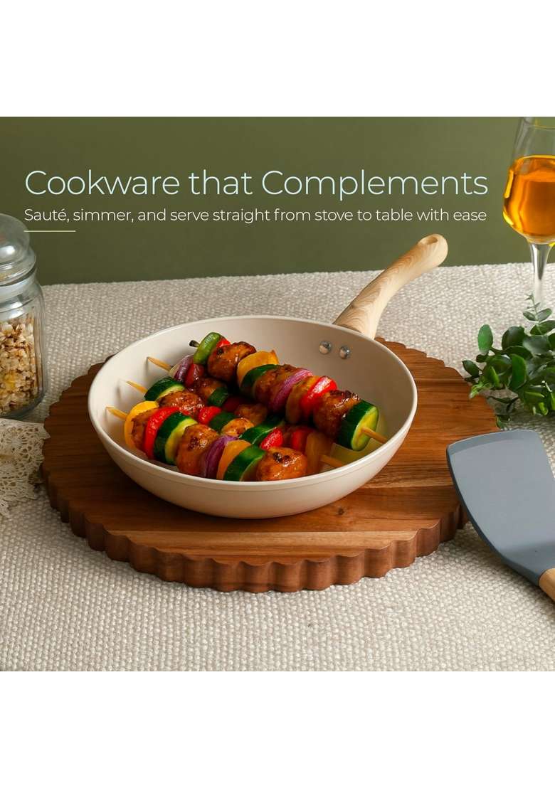 Lifelong Forged Fry Pan with Glass Lid | 1.8 L | 1.9 Qt | 24 cm | 9.4 Inch | Induction Compatible | Non-Stick - Indya