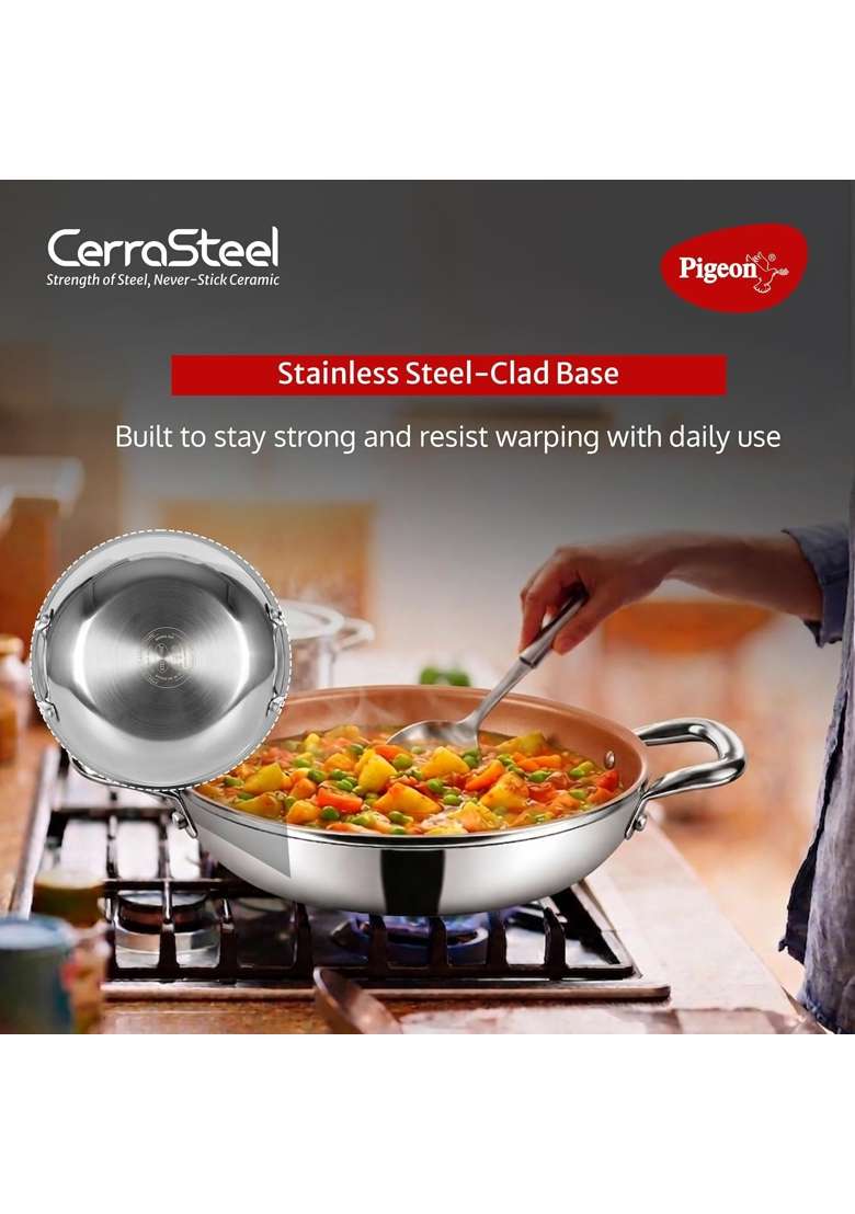 Pigeon Cerrasteel Ceramic Kadai Wok | 24 cm | 9.4 Inch | Non-Stick - Indya