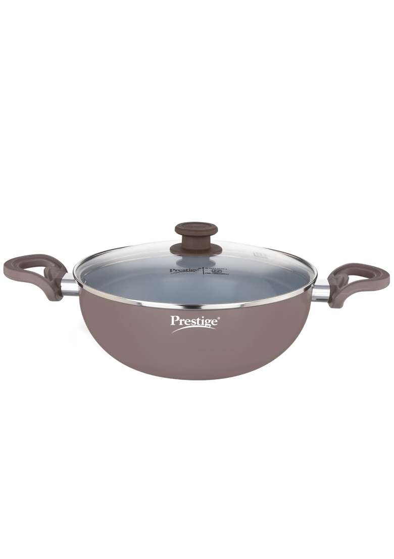 Prestige Ceraglide Duo Deep Kadai Wok with Lid Non-Stick Ceramic Coating | 3 L | 3.2 Qt | 24 cm | 9.4 Inch | Induction Compatible - Indya