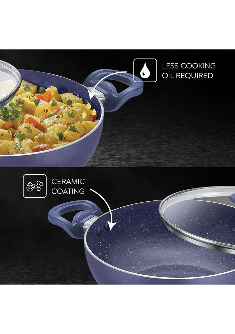 Prestige Ceraglide Ceramic Coated | 3 L | 3.2 Qt | 24 cm | 9.4 Inch | Induction Compatible | Non-Stick | With Lid - Indya