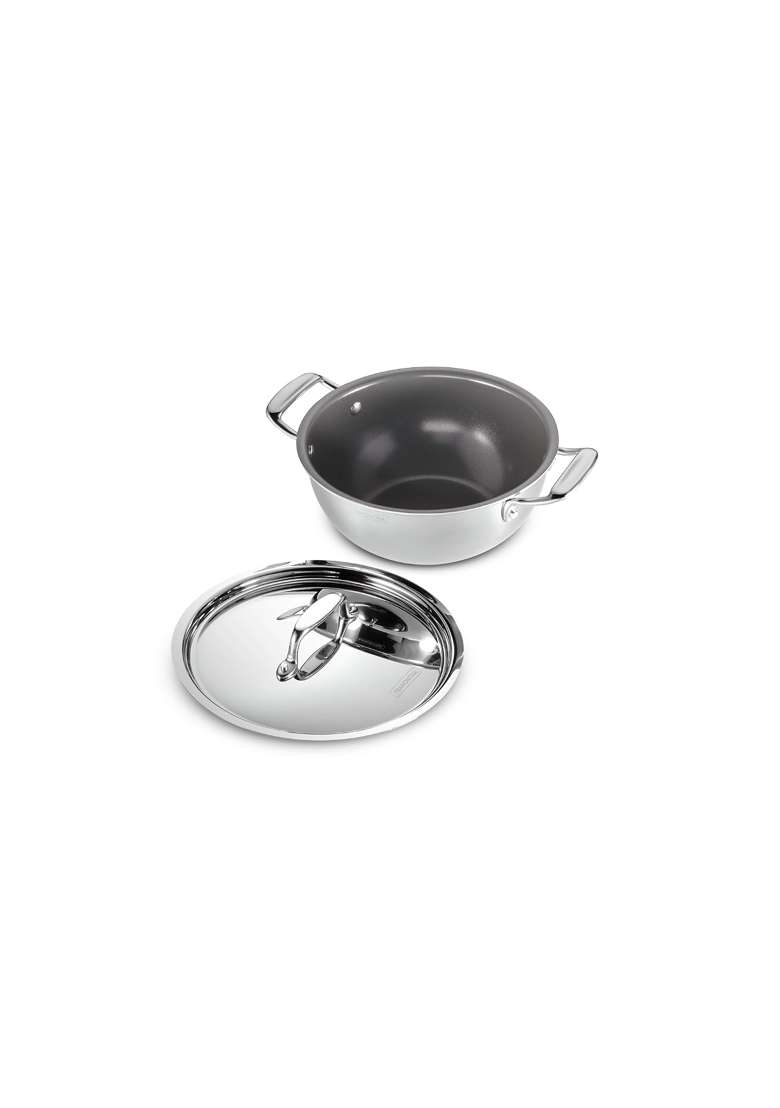 TRAMONTINA Fusao EX Ceramic Coated Triply Stainless Steel Deep Kadai Wok with Lid | 3 L | 3.2 Qt | 22 cm | 8.7 Inch | Induction Compatible - Indya
