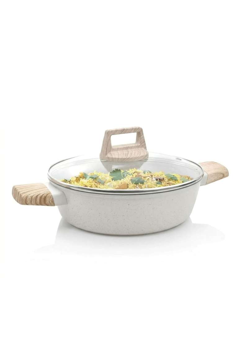 Drumstone Ceramic Kadai with Lid Premium Cooking Wok Deep Fry Pan Non Stick Style Coated - Indya