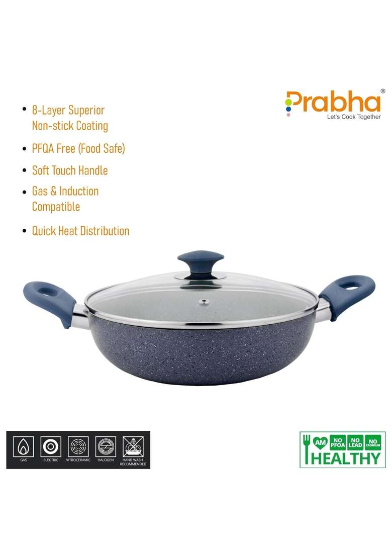 Prabha Kadai for Cooking Non Stick Kadhai with Lid | 3 L | 3.2 Qt | 26 cm | 10.2 Inch | Induction Compatible - Indya