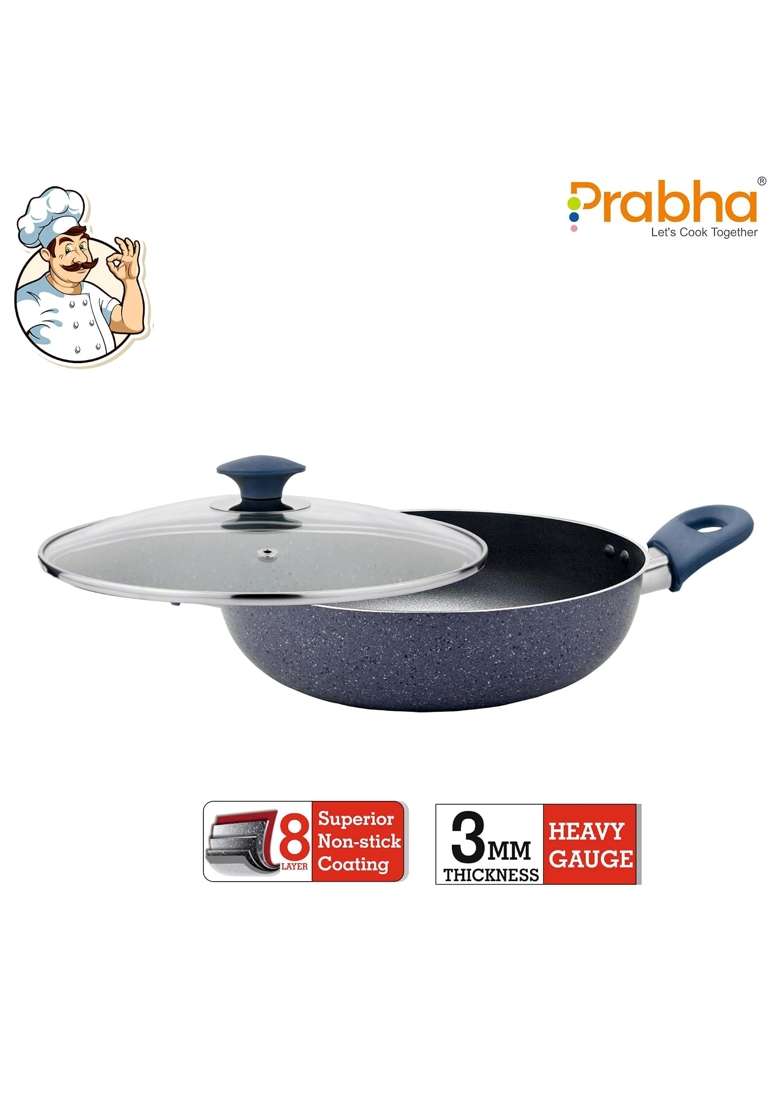 Prabha Kadai for Cooking Non Stick Kadhai with Lid | 3 L | 3.2 Qt | 26 cm | 10.2 Inch | Induction Compatible - Indya