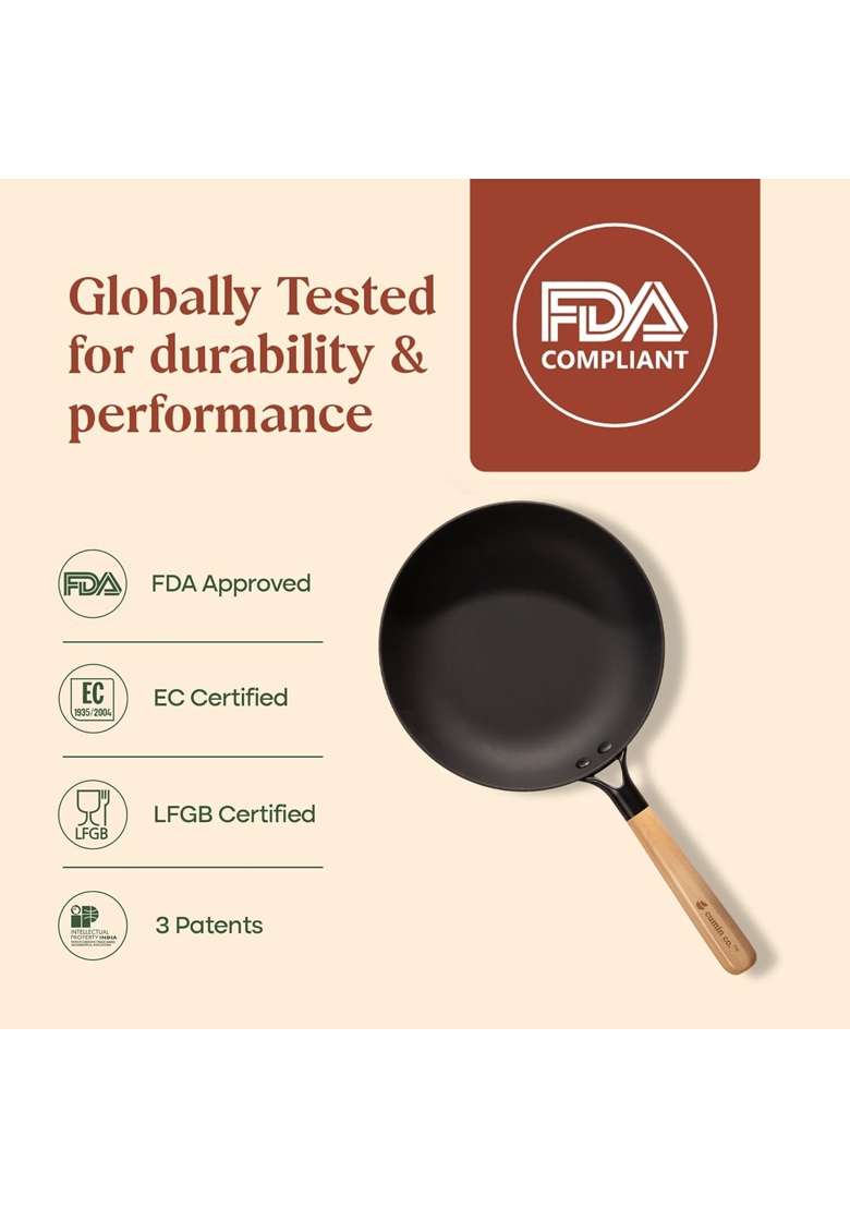 CUMIN CO. Enamel Cast Iron Fry Pan LITE | 1.4 L | 1.5 Qt | 24 cm | 9.4 Inch | Induction Compatible | Non-Toxic | Non-Stick - Indya