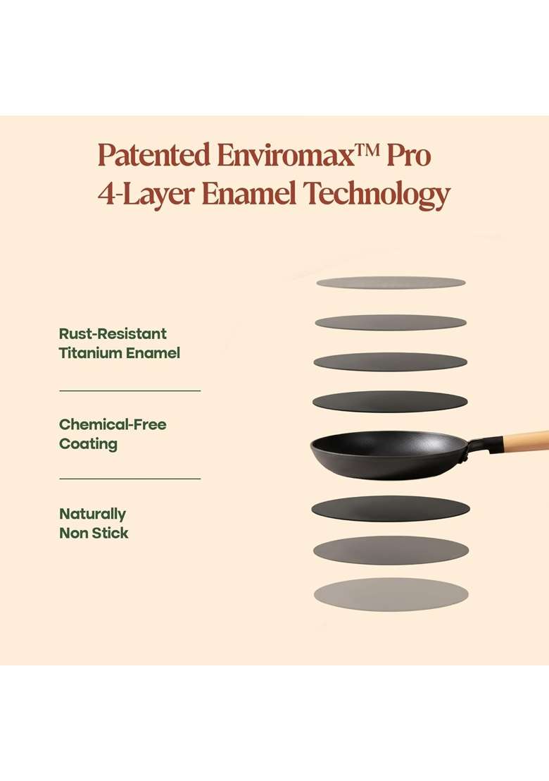 CUMIN CO. Enamel Cast Iron Fry Pan LITE | 1.4 L | 1.5 Qt | 24 cm | 9.4 Inch | Induction Compatible | Non-Toxic | Non-Stick - Indya