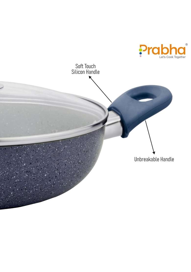 Prabha Kadai for Cooking Non Stick Kadhai with Lid | 2 L | 2.1 Qt | 22 cm | 8.7 Inch | Induction Compatible - Indya