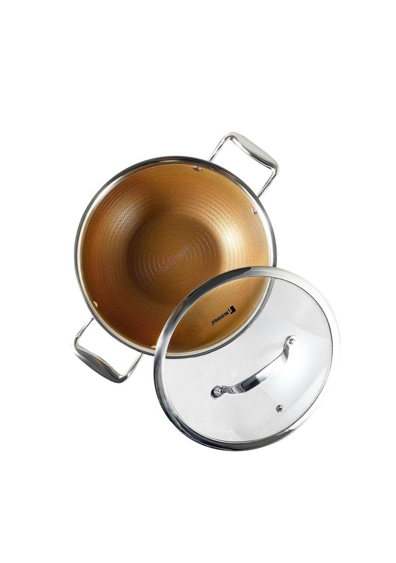 BERGNER Hitech Giro Gold Triply Stainless Steel Scratch Resistant Non Stick | 2.5 L | 2.6 Qt | 24 cm | 9.4 Inch | Induction Compatible | PFOA Free - Indya