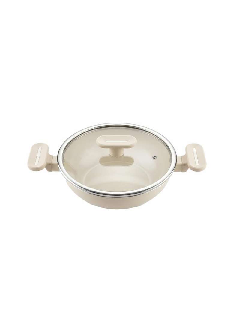 SALFORD Forged Ceramic Non-Stick Kadai Wok with Glass Lid | 2.5 L | 2.6 Qt | 24 cm | 9.4 Inch | Induction Compatible | PFOA Free - Indya