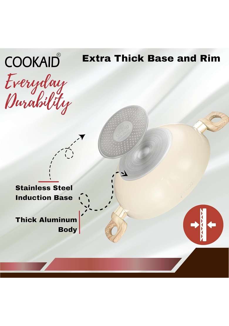 COOKAID Kadhai Wok with Glass Lid | 2 L | 2.1 Qt | 22 cm | 8.7 Inch | Induction Compatible | Non-Stick - Indya