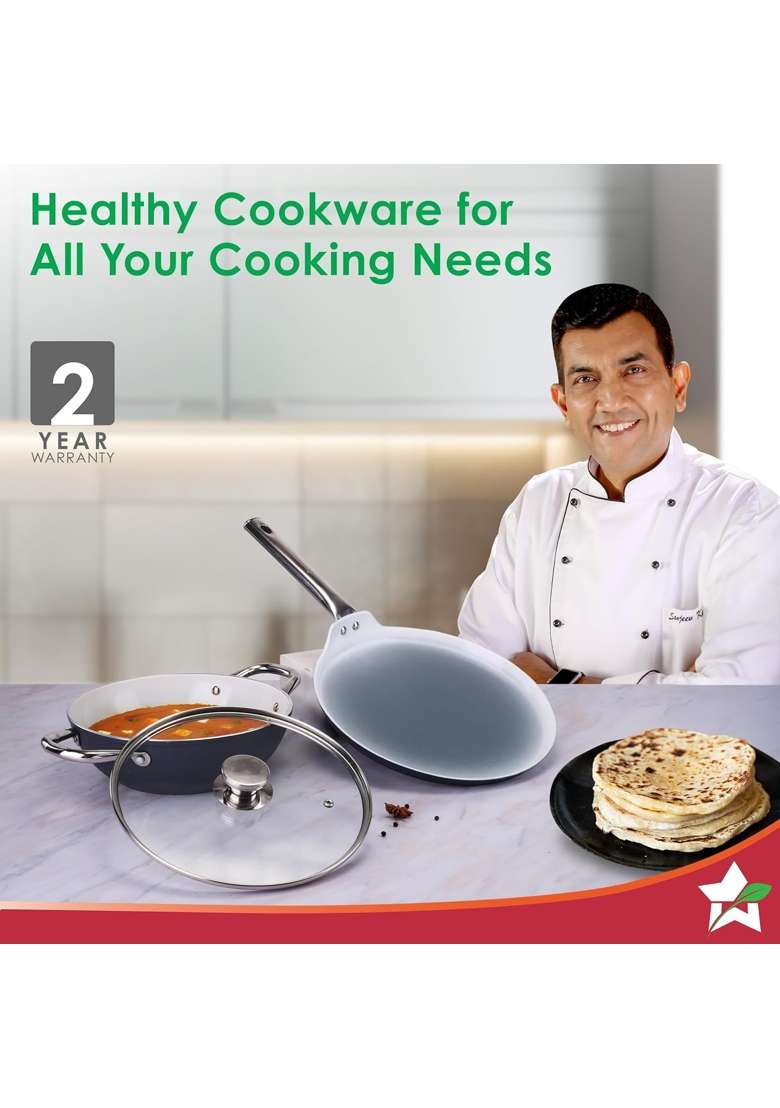Wonderchef Eco-Glide Ceramic Cookware Set | 24 cm | 9.4 Inch | Induction Compatible | PFOA Free | Non-Toxic - Indya