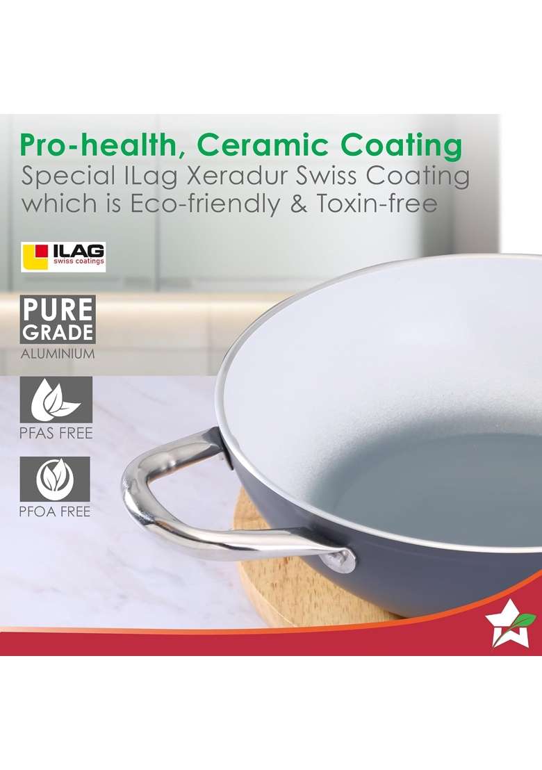 Wonderchef Eco-Glide Ceramic Cookware Set | 24 cm | 9.4 Inch | Induction Compatible | PFOA Free | Non-Toxic - Indya