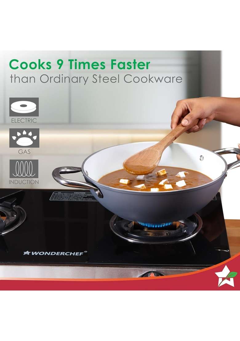 Wonderchef Eco-Glide Ceramic Cookware Set | 24 cm | 9.4 Inch | Induction Compatible | PFOA Free | Non-Toxic - Indya
