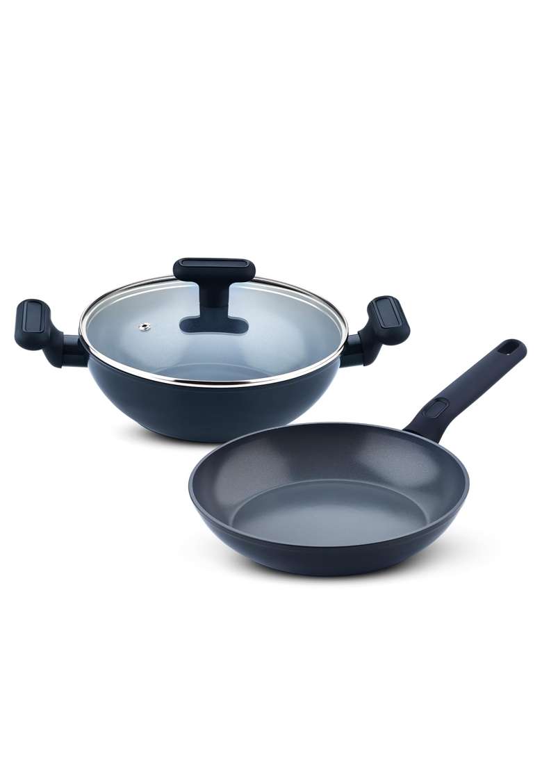 BERGNER Jade Non-Stick Ceramic Coated Cookware Combo | 2.5 L | 2.6 Qt | 24 cm | 9.4 Inch | 3-Piece Set | Induction Compatible | PFOA Free | With Lid - Indya