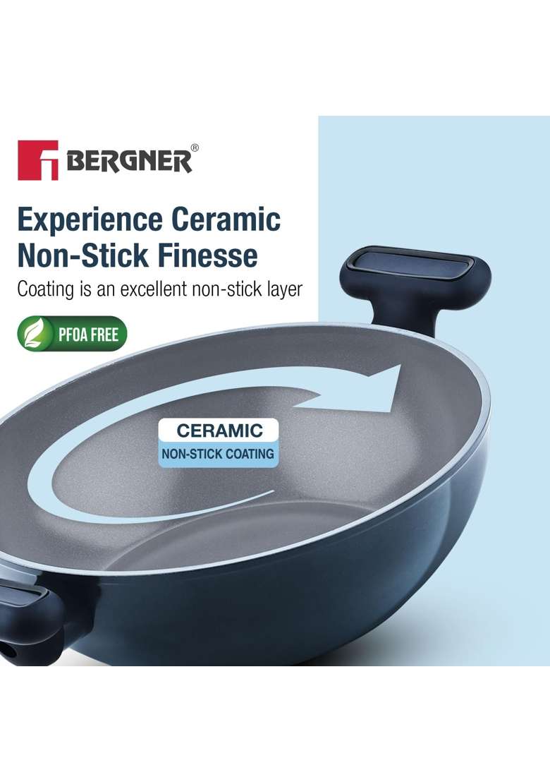 BERGNER Jade Non-Stick Ceramic Coated Cookware Combo | 2.5 L | 2.6 Qt | 24 cm | 9.4 Inch | 3-Piece Set | Induction Compatible | PFOA Free | With Lid - Indya