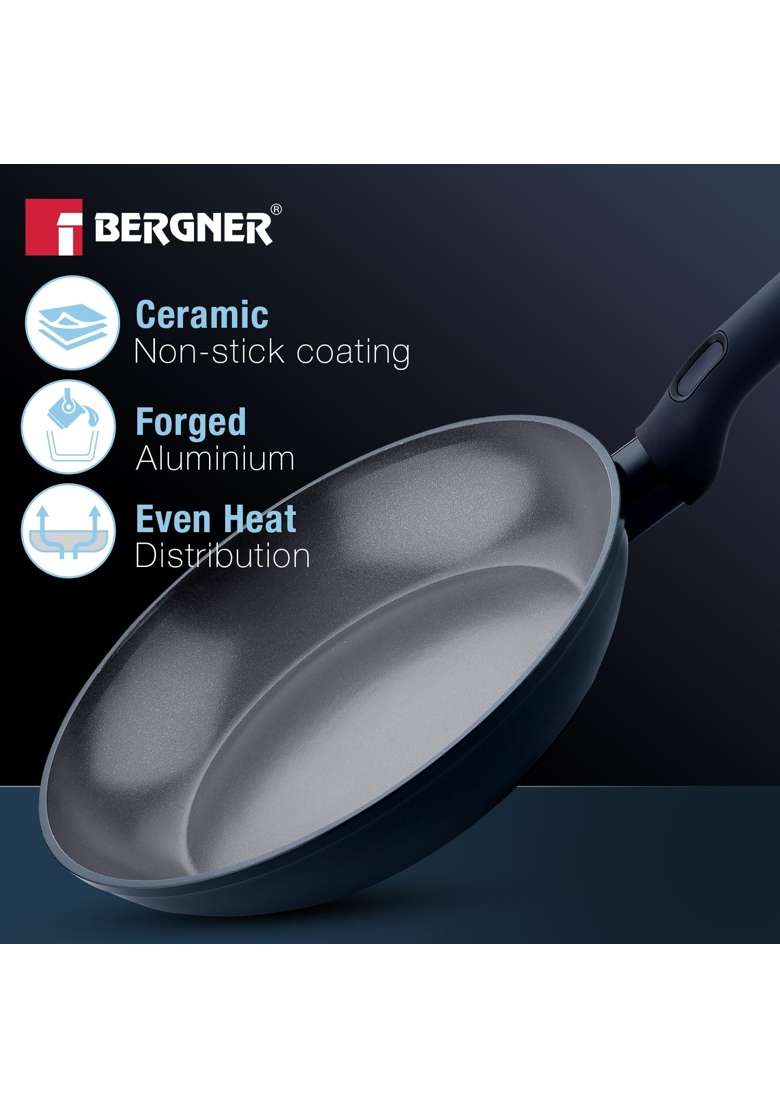 BERGNER Jade Non-Stick Ceramic Coated Cookware Combo | 2.5 L | 2.6 Qt | 24 cm | 9.4 Inch | 3-Piece Set | Induction Compatible | PFOA Free | With Lid - Indya