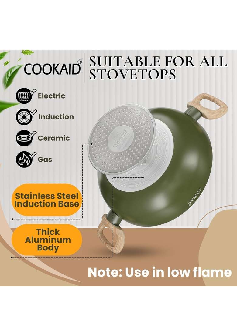 Cookaid Kadhai with Glass Lid | 2 L | 2.1 Qt | 22 cm | 8.7 Inch | Induction Compatible | Non-Stick - Indya