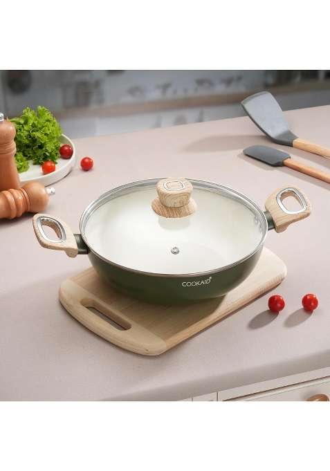 Cookaid Kadhai with Glass Lid | 2 L | 2.1 Qt | 22 cm | 8.7 Inch | Induction Compatible | Non-Stick