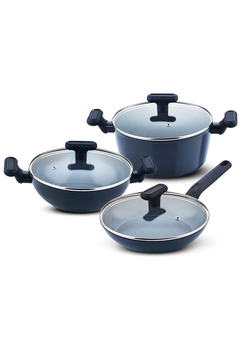 BERGNER Jade Non-Stick Ceramic Coated Cookware Set | 2.5 L | 2.6 Qt | 24 cm | 9.4 Inch | 6-Piece Set | Induction Compatible | PFOA Free - Indya