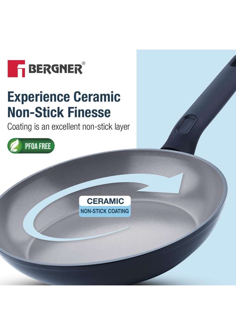 BERGNER Jade Non-Stick Ceramic Coated Cookware Set | 2.5 L | 2.6 Qt | 24 cm | 9.4 Inch | 6-Piece Set | Induction Compatible | PFOA Free - Indya