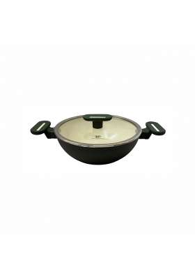 SALFORD Forged Ceramic Non-Stick Kadai Wok with Glass Lid | 2.5 L | 2.6 Qt | 24 cm | 9.4 Inch | Induction Compatible | PFOA Free
