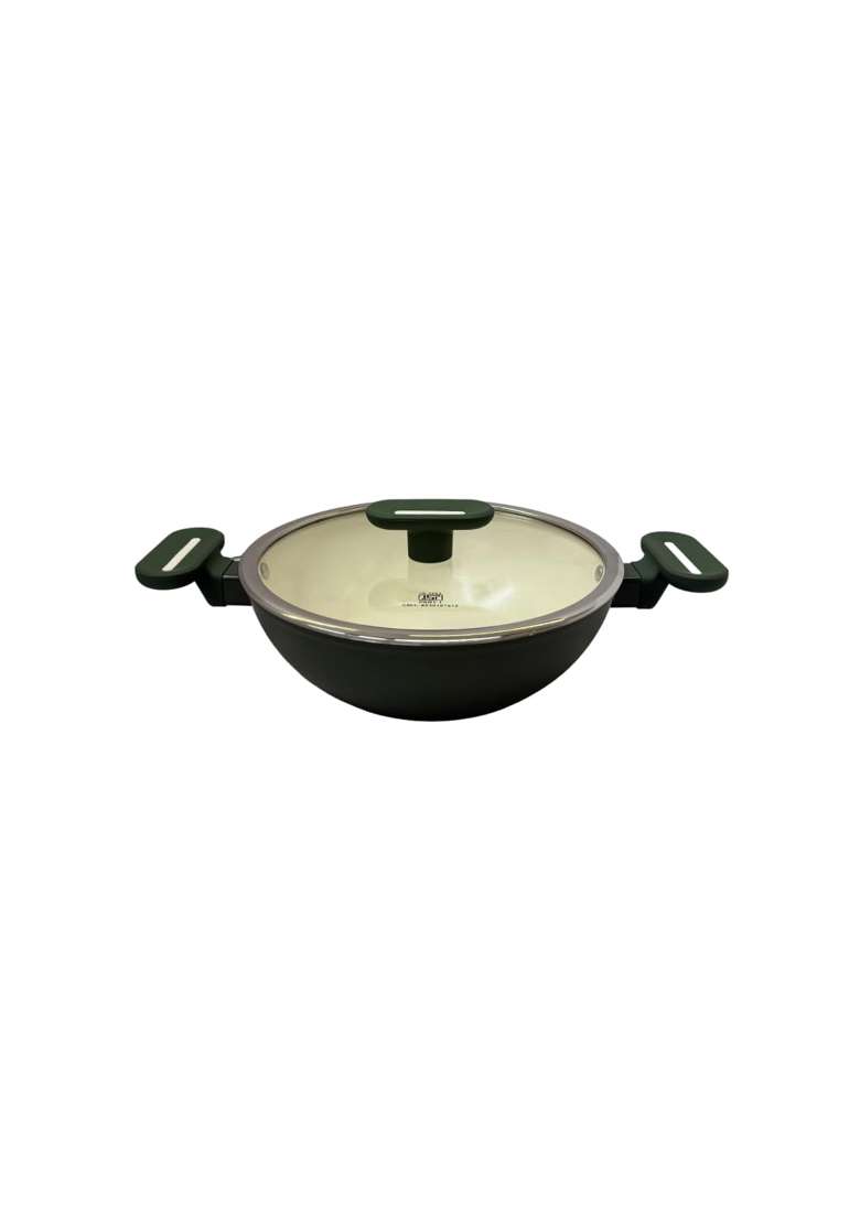 SALFORD Forged Ceramic Non-Stick Kadai Wok with Glass Lid | 2.5 L | 2.6 Qt | 24 cm | 9.4 Inch | Induction Compatible | PFOA Free - Indya