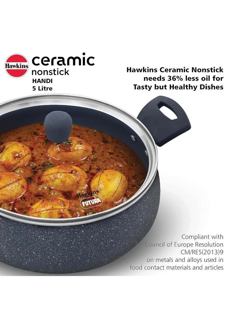 Hawkins Ceramic Nonstick Handi | 5 L | 5.3 Qt | Induction Compatible - Indya