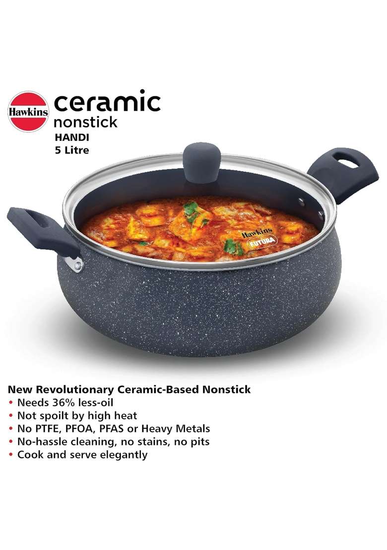 Hawkins Ceramic Nonstick Handi | 5 L | 5.3 Qt | Induction Compatible - Indya