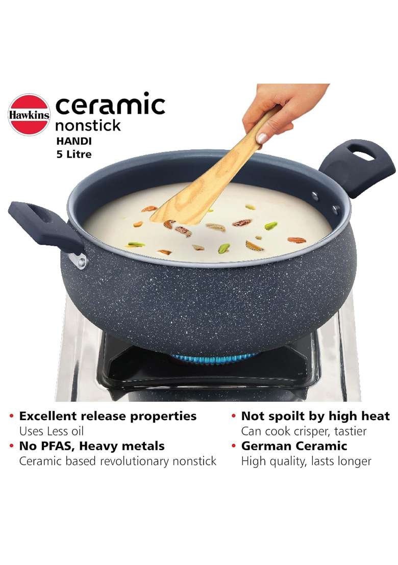 Hawkins Ceramic Nonstick Handi | 5 L | 5.3 Qt | Induction Compatible - Indya