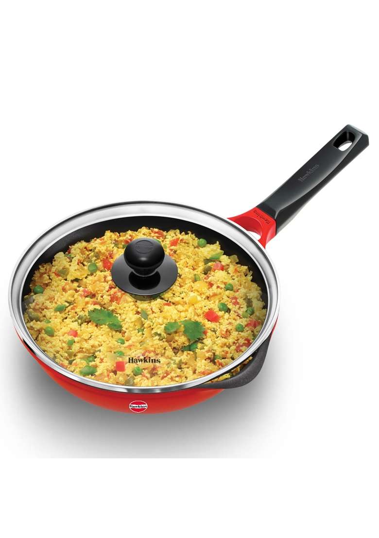 Hawkins Frying Pan Die Cast Non Stick Fry Pan with Glass Lid | 20 cm | 7.9 Inch | Induction Compatible - Indya