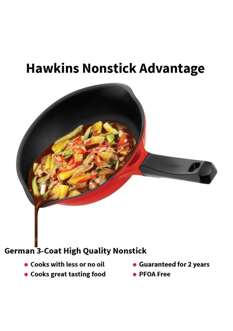 Hawkins Frying Pan Die Cast Non Stick Fry Pan with Glass Lid | 20 cm | 7.9 Inch | Induction Compatible - Indya