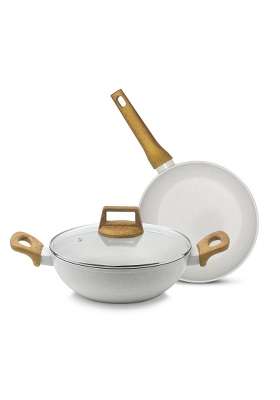 BERGNER Naturally Forged Nonstick Cookware Set of Kadai Wok | 2 L | 2.1 Qt | 24 cm | 9.4 Inch | 24-Piece Set | Induction Compatible | With Lid