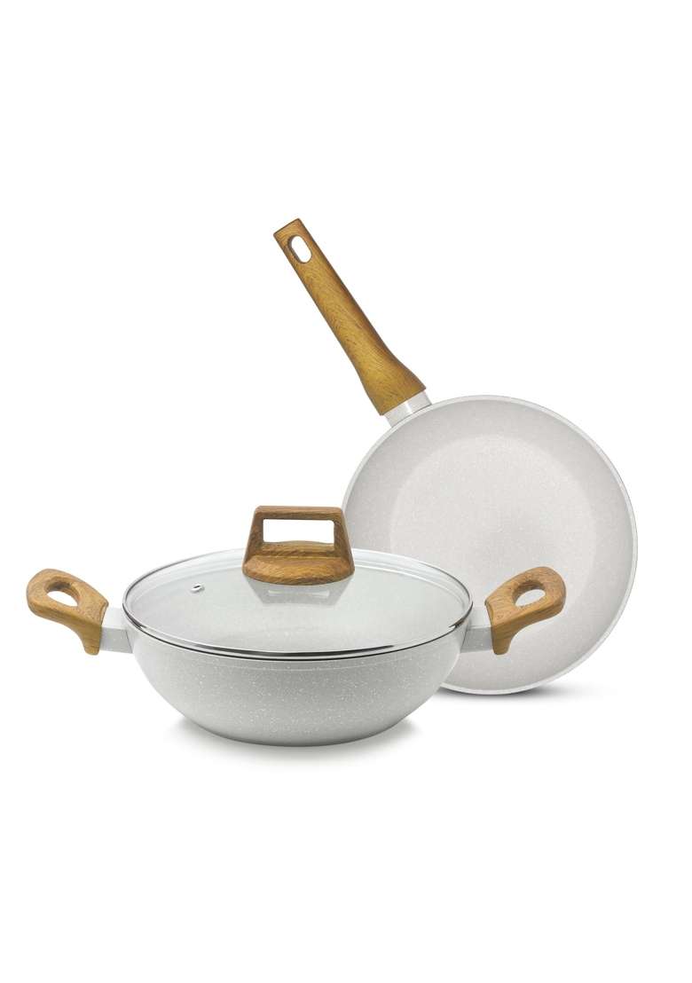 BERGNER Naturally Forged Nonstick Cookware Set of Kadai Wok | 2 L | 2.1 Qt | 24 cm | 9.4 Inch | 24-Piece Set | Induction Compatible | With Lid - Indya