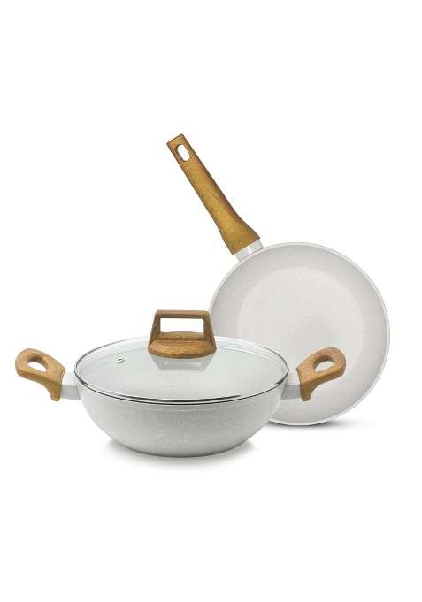 BERGNER Naturally Forged Nonstick Cookware Set of Kadai Wok | 2 L | 2.1 Qt | 24 cm | 9.4 Inch | 24-Piece Set | Induction Compatible | With Lid