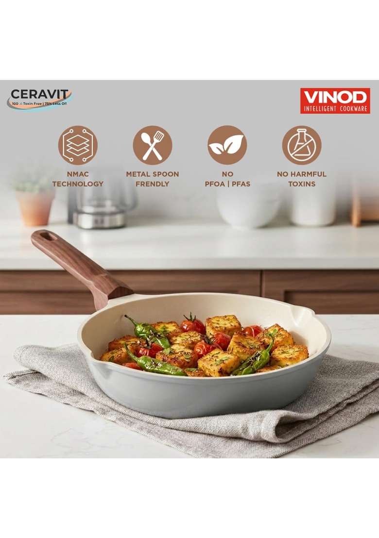 Vinod Ceravit Ceramic Non Stick Frypan | 2.5 L | 2.6 Qt | 26 cm | 10.2 Inch | Induction Compatible | PFOA Free | Non-Toxic - Indya