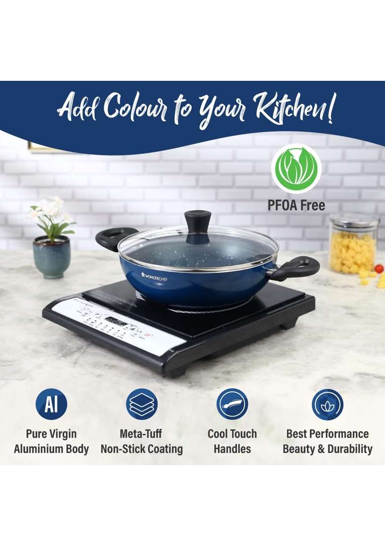 Wonderchef Galaxy Kadhai Wok with Lid | 2 L | 2.1 Qt | 24 cm | 9.4 Inch - Indya