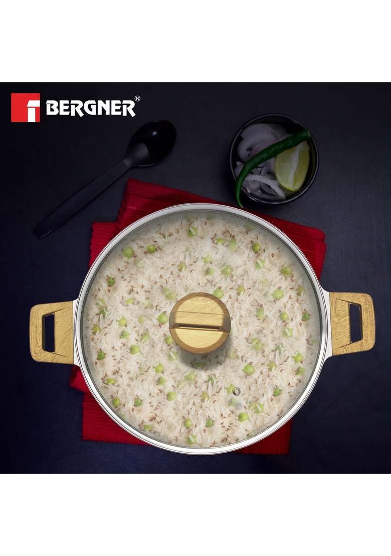 BERGNER Naturally Non-Stick Cookware Set | 3.5 L | 3.7 Qt | 24 cm | 9.4 Inch | 4-Piece Set | Induction Compatible | With Lid - Indya