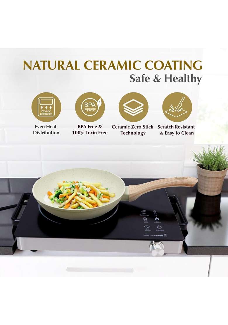 SOLARA Belmont Ceramic Fry Pan Non Stick | 24 cm | 9.4 Inch | Induction Compatible | Dishwasher Safe | PFOA Free - Indya