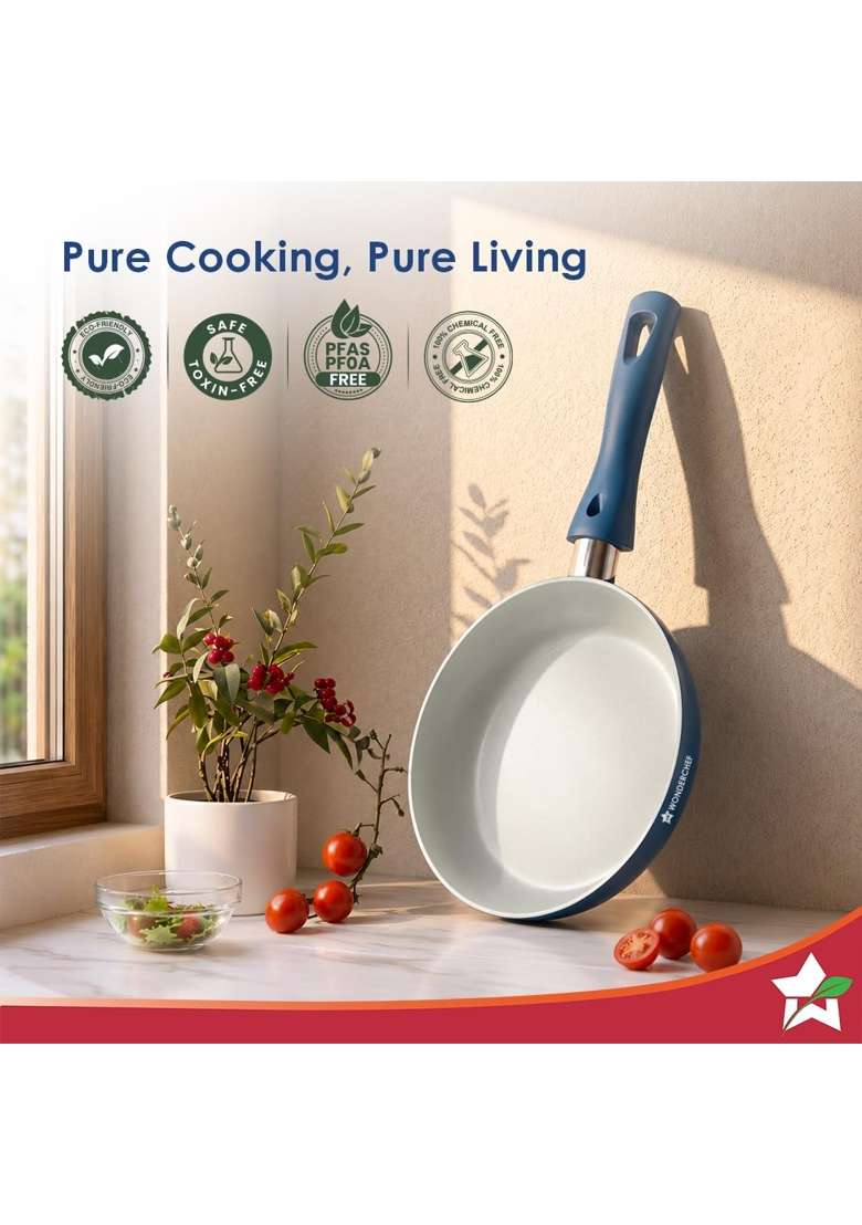 Wonderchef Natura Ceramic Fry Pan for Cooking | 1.2 L | 1.3 Qt | 20 cm | 7.9 Inch | Induction Compatible | PFOA Free | Non-Toxic - Indya