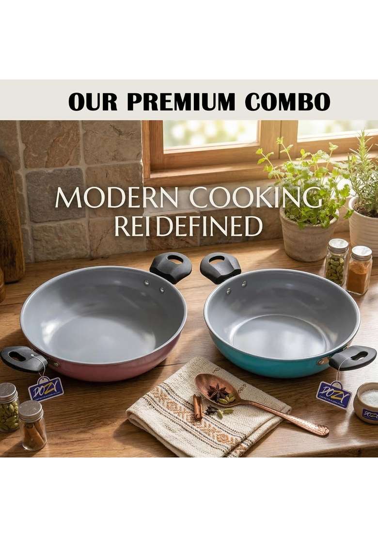 DOZY Premium Iron-Rich Nonstick Combo | 28 cm | 11 Inch | Induction Compatible - Indya