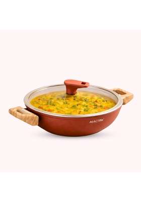 MACclite Butter Scotch Die Cast Triumph Non Stick Kadhai with Glass Lid Dia | 3 L | 3.2 Qt | 26 cm | 10.2 Inch | Induction Compatible | Dishwasher Safe