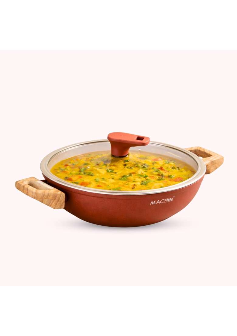 MACclite Butter Scotch Die Cast Triumph Non Stick Kadhai with Glass Lid Dia | 3 L | 3.2 Qt | 26 cm | 10.2 Inch | Induction Compatible | Dishwasher Safe - Indya