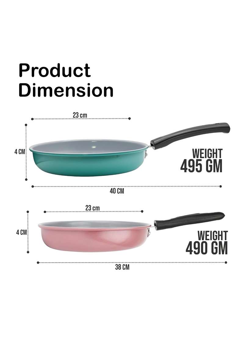 DOZY Premium Iron-Rich Non-Stick Fry Pan Set | 23 cm | 9.1 Inch | Induction Compatible - Indya