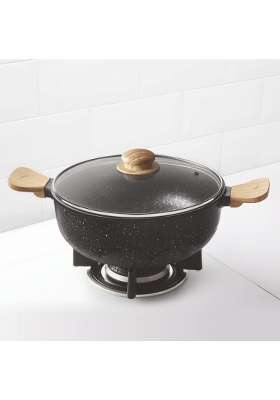 Borosil Vajra Die-Cast Non-Stick Aluminium Kadhai Wok with Lid and Wooden Handles | 2.5 L | 2.6 Qt | Induction Compatible