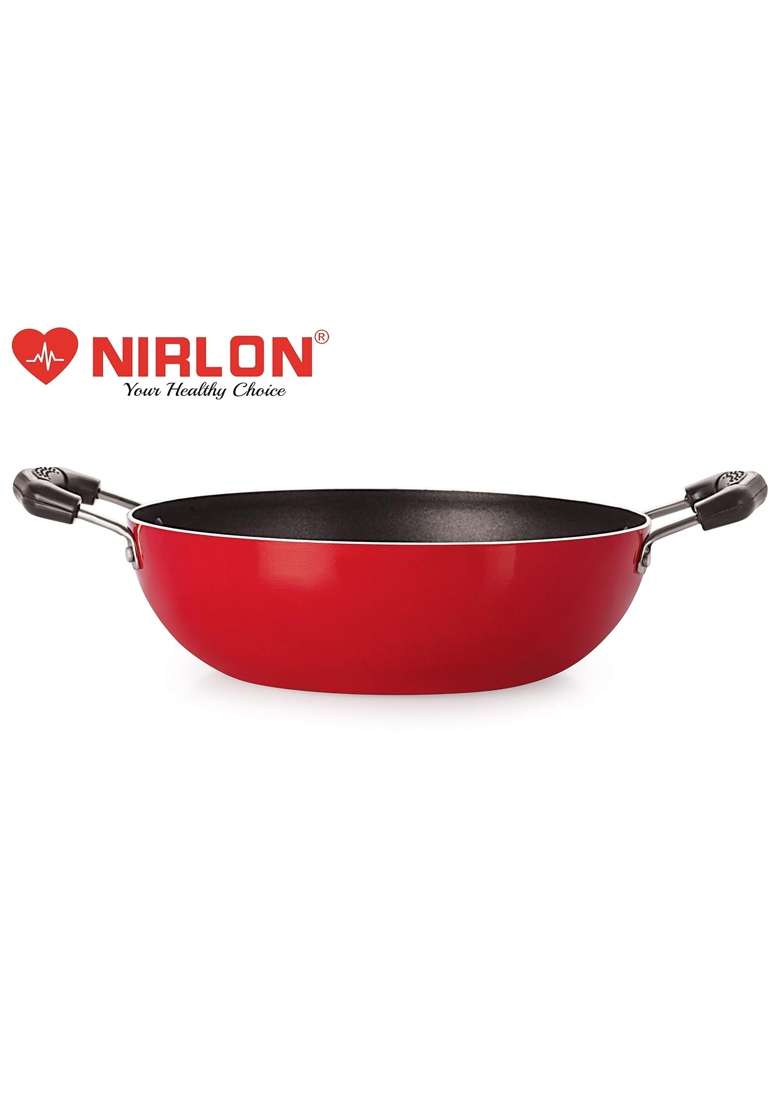 NIRLON Pfoa Free Non-Stick Coated Alumnium Kadhai Kadai Wok | 2 L | 2.1 Qt | 24 cm | 9.4 Inch - Indya
