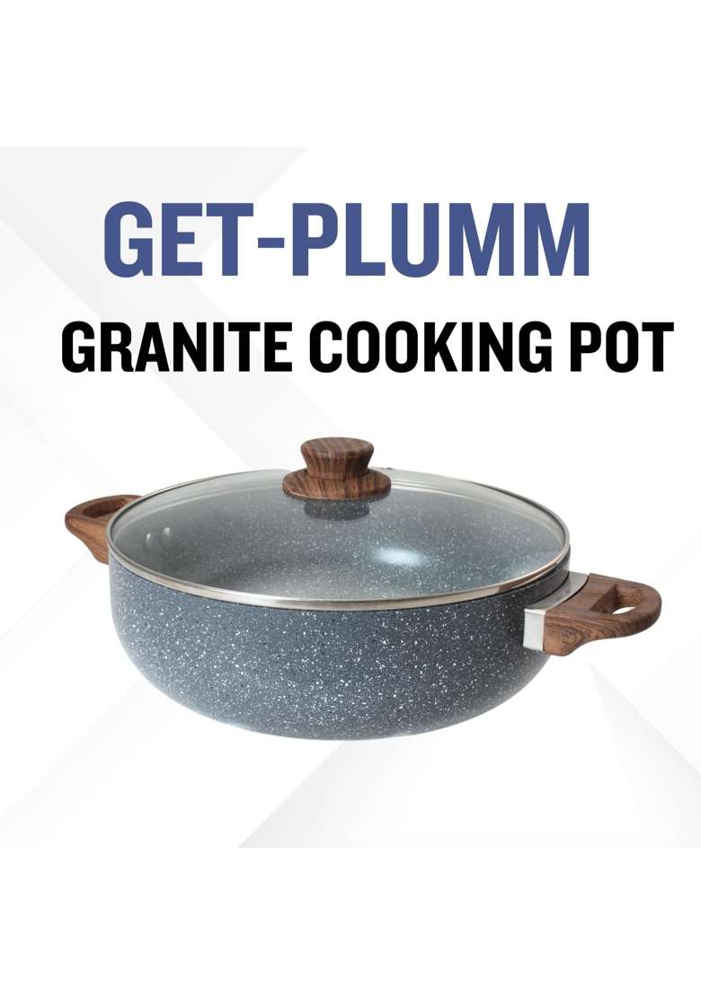 PLUMM Get Kadhai Wok with Glass Lid | 2.8 L | 3 Qt | 20 cm | 7.9 Inch | Induction Compatible | Non-Stick - Indya