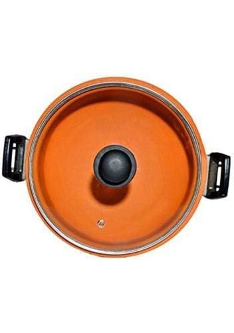 Bhanvi Earthen Terracotta Mitti Clay Kadhai Wok for Curry Dal Frying with Glass Lid | 1.8 L | 1.9 Qt - Indya