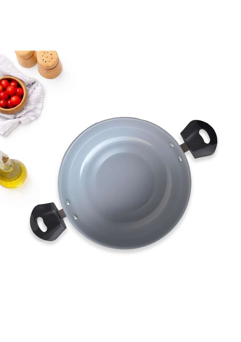 DOZY Elite Premium Non-Stick Deep Kadhai Wok with Cool-Touch Handles | 1 L | 1.1 Qt | 28 cm | 11 Inch | Induction Compatible - Indya