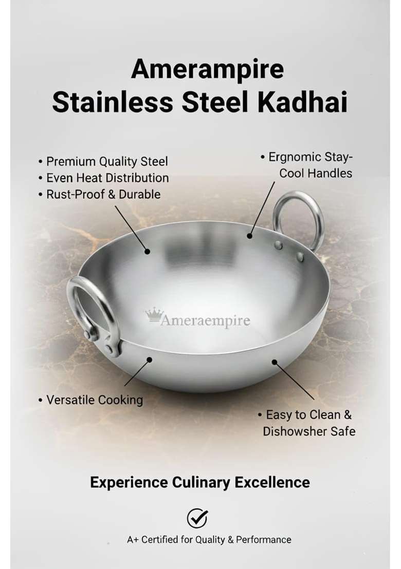 Ameraempire Premium Heavy Aluminium Kadhai Wok for Cooking Induction and Gas Stove Compatible | 1.5 L | 1.6 Qt | Rust Resistant - Indya