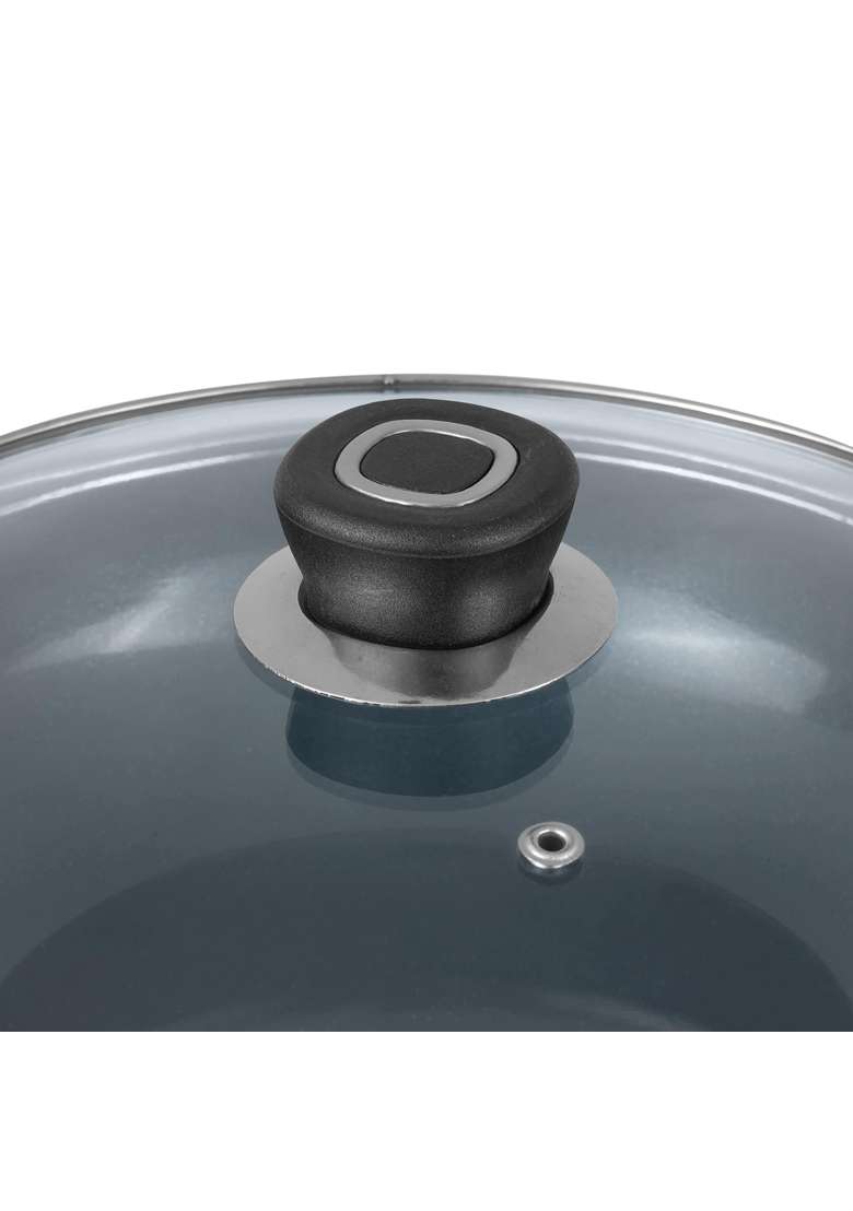 Vinod Zest Ceramica Kadai Wok with Glass Lid | 2.5 L | 2.6 Qt | 24 cm | 9.4 Inch | Induction Compatible | Non-Toxic - Indya